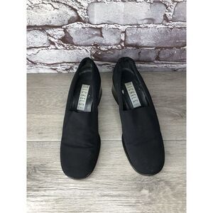 Nickels VTG Black Fabric Stretchy Loafers Pump Block Heels Women Sz 6M US/36.5EU
